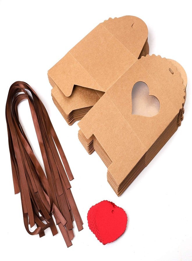 Cooraby 20 Pieces Valentine's Heart Gift Boxes with Display Window 5.1 x 5.1 x 4 Inch Kraft Paper Gift Bags Gift Packaging Boxes with Tags and Ribbons for Valentine's Day Christmas Party Decorations - Image 4